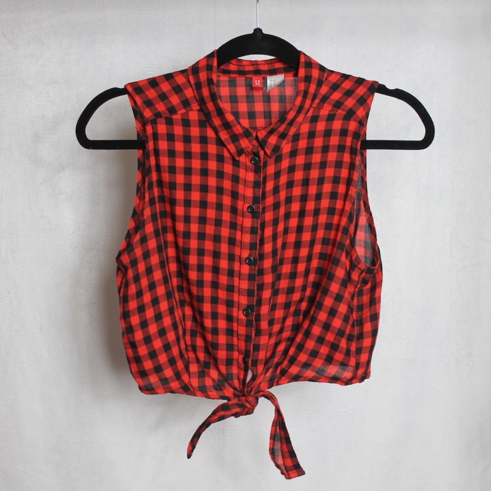 H&M Buffalo Plaid Tie Front Crop Top